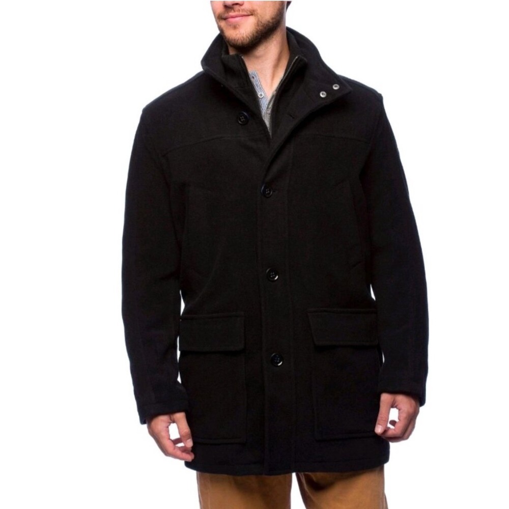 Cole Haan Mens Black Wool Cashmere‎ Button Front Top Coat Jacket Large L